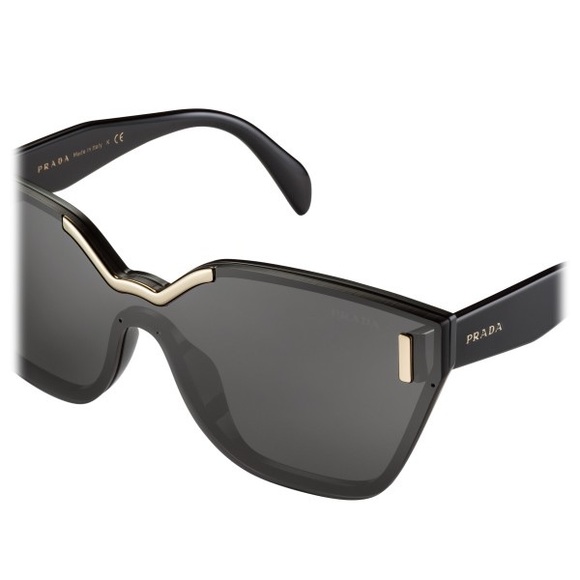 NWT Prada Black Gold Limited Edition Oversized Cat Eye Shield Sunglasses SPR16T - Picture 4 of 16